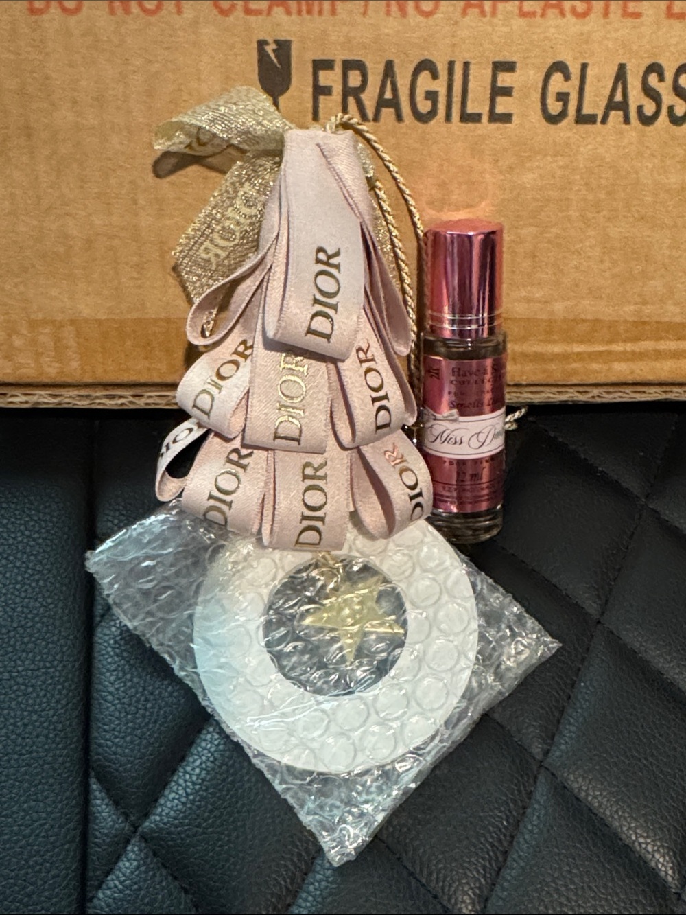 Dior 2024 Pink Ribbon Perfume Stone Ornament VIP w/ Box & free miss dior roll on